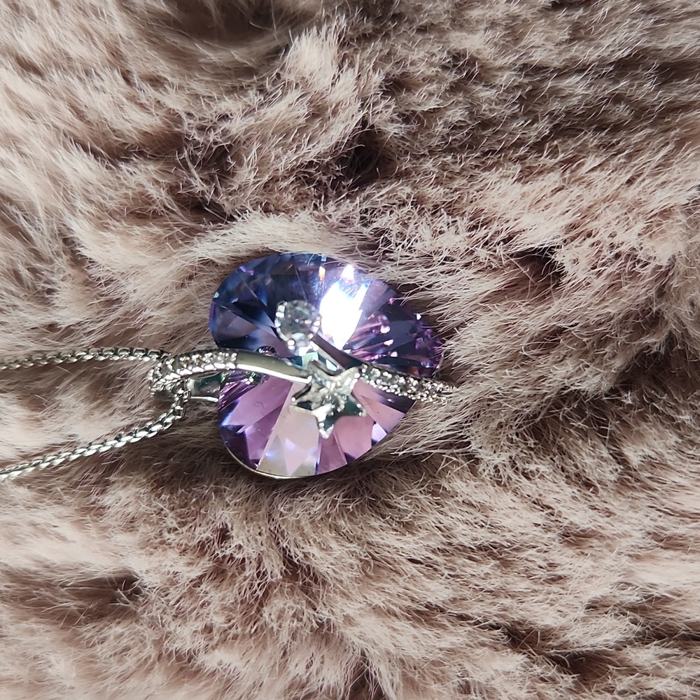 Sivery Love in Paradise Purple Crystal Pendant Necklace